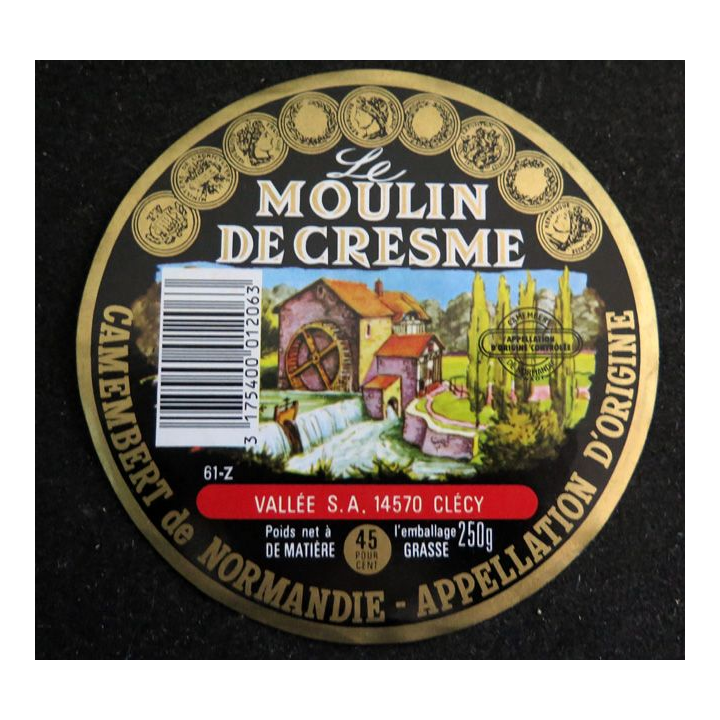 Dessus de boite de fromage Camembert le Moulin de Cresme