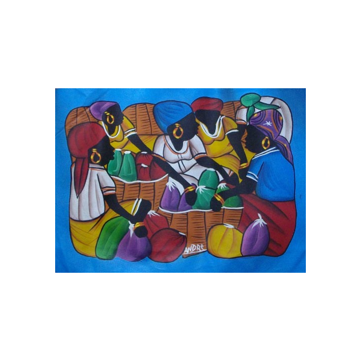 ART NAÏF HAÏTIEN : SCÈNE DE MARCHÉ -HUILE SUR TOILE 40x30 cm