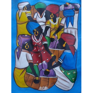ART NAÏF HAÏTIEN : SCÈNE DE MARCHÉ -HUILE SUR TOILE 40x30 cm