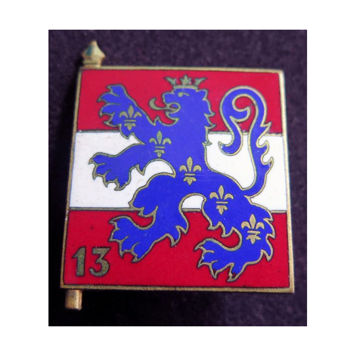 13° DI : Insigne métallique de la 13° division d’infanterie de fabrication Drago Paris G. 1303 en émail