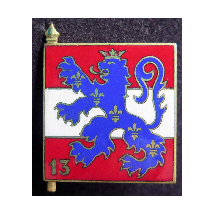 13° DI : Insigne métallique de la 13° division d’infanterie de fabrication Drago Paris G. 1303 en émail