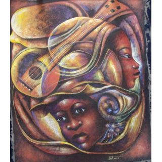 ART NAÏF HAÏTIEN : ENFANTS (HUILE SUR TOILE 60 x 50 cm)