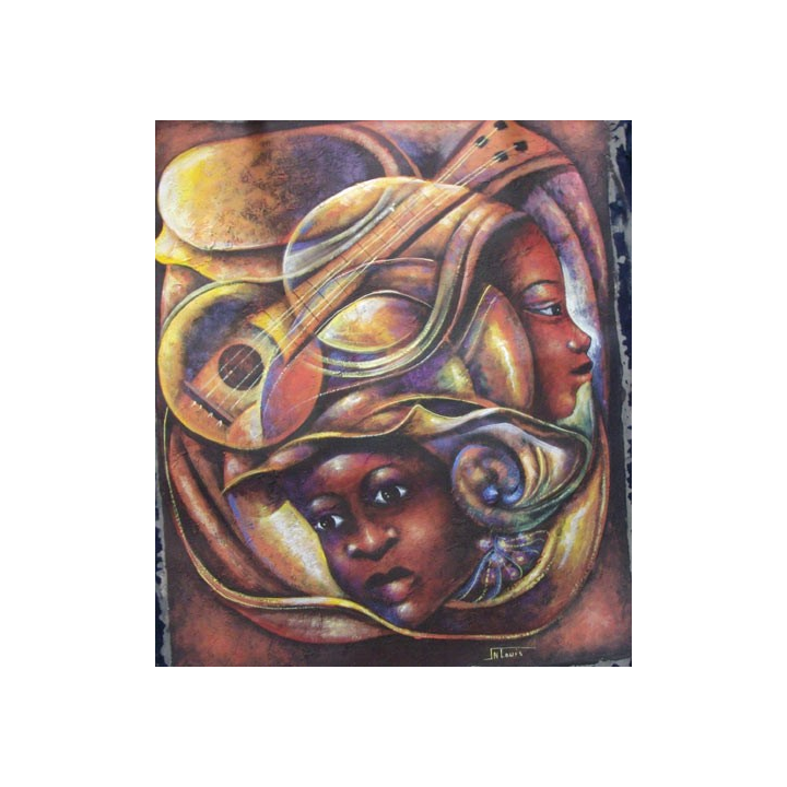 ART NAÏF HAÏTIEN : ENFANTS (HUILE SUR TOILE 60 x 50 cm)
