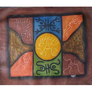 ART NAÏF HAÏTIEN : CALLIGRAPHIE (HUILE SUR TOILE 50 x 60 cm)