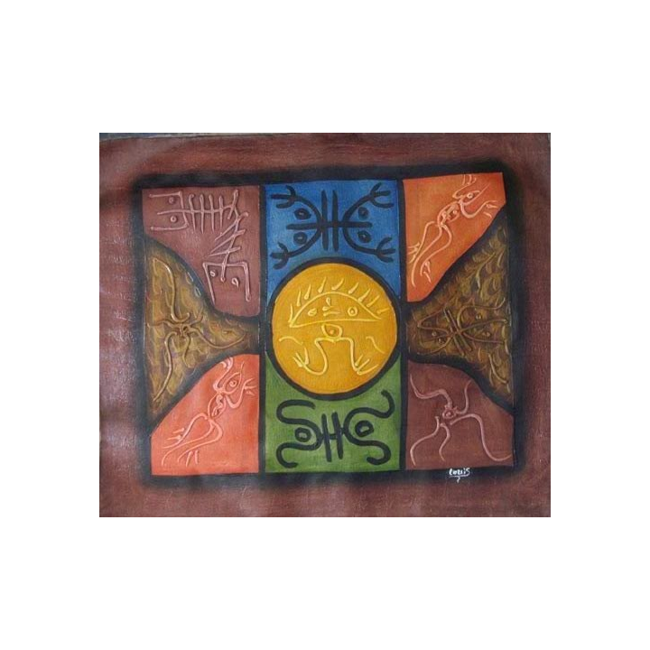 ART NAÏF HAÏTIEN : CALLIGRAPHIE (HUILE SUR TOILE 50 x 60 cm)