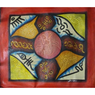 10. ART NAÏF HAÏTIEN : CALLIGRAPHIE (HUILE SUR TOILE 50 x 60 cm)