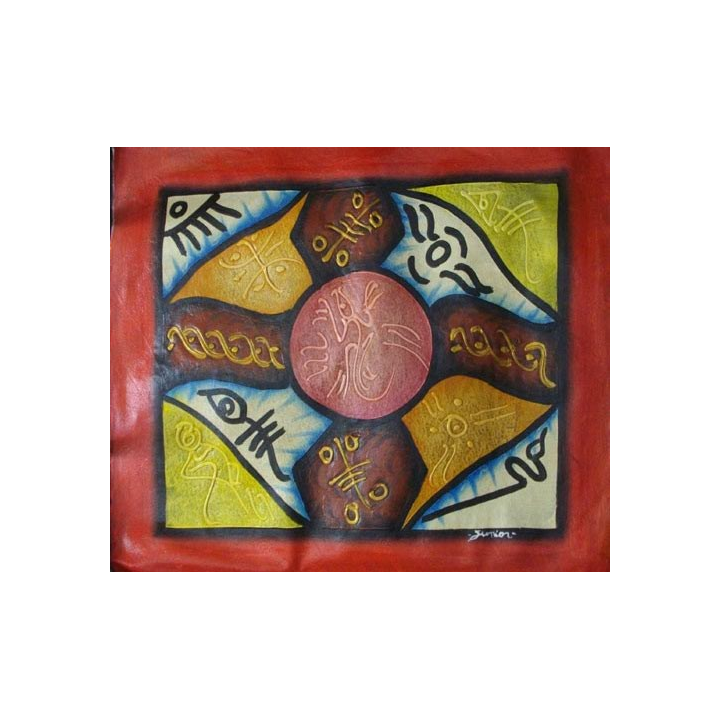 10. ART NAÏF HAÏTIEN : CALLIGRAPHIE (HUILE SUR TOILE 50 x 60 cm)