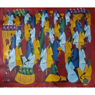ART NAÏF HAÏTIEN SCÈNE DE MARCHÉ -HUILE SUR TOILE 59x49 cm