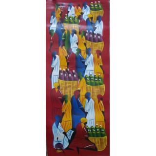 ART NAÏF HAÏTIEN : SCÈNE DE MARCHÉ -HUILE SUR TOILE 30x75 cm