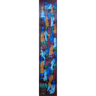 ART NAÏF HAÏTIEN : SCÈNE DE MARCHÉ -HUILE SUR TOILE 15x75 cm