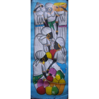 ART NAÏF HAÏTIEN : SCÈNE DE MARCHÉ -HUILE SUR TOILE 28x75 cm
