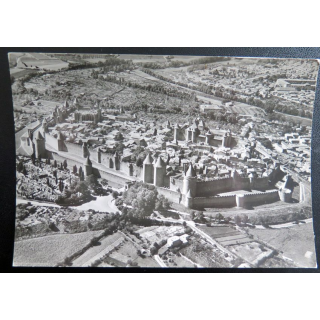 Carte Postale N & B Carcassonne la cité Ensemble à l'Est vue d'avion
