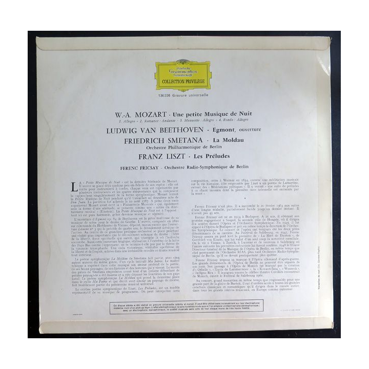 Disque 33 t - Petite musique de nuit de Mozart Deutsche Grammophon 