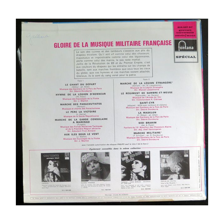 Disque 33 t - Gloire de la musique militaire française 