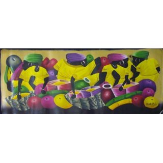 ART NAÏF HAÏTIEN : SCÈNE DE MARCHÉ -HUILE SUR TOILE 30x75 cm