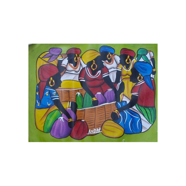 ART NAÏF HAÏTIEN : SCÈNE DE MARCHÉ -HUILE SUR TOILE 30 x 40 cm