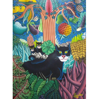 ART NAÏF HAÏTIEN : JUNGLE - HUILE SUR TOILE 80 x 60 cm