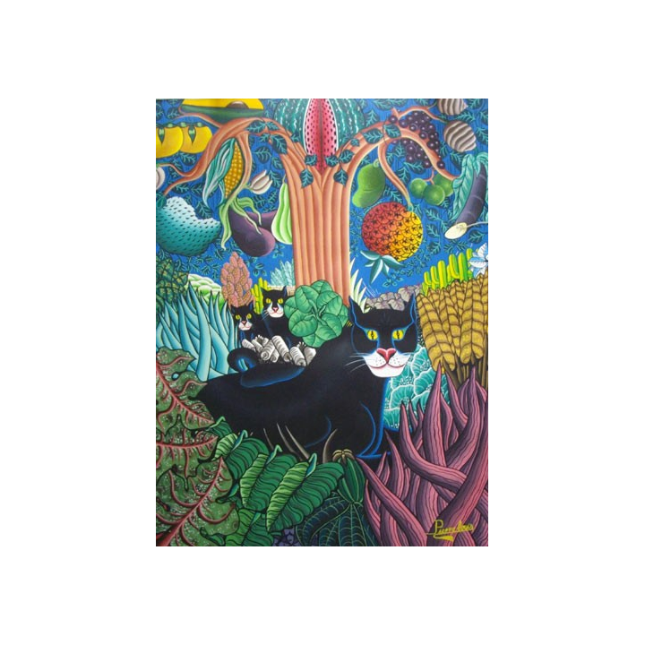 ART NAÏF HAÏTIEN : JUNGLE - HUILE SUR TOILE 80 x 60 cm