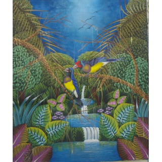 ART NAÏF HAÏTIEN : OISEAUX - HUILE SUR TOILE 50 x 60 cm
