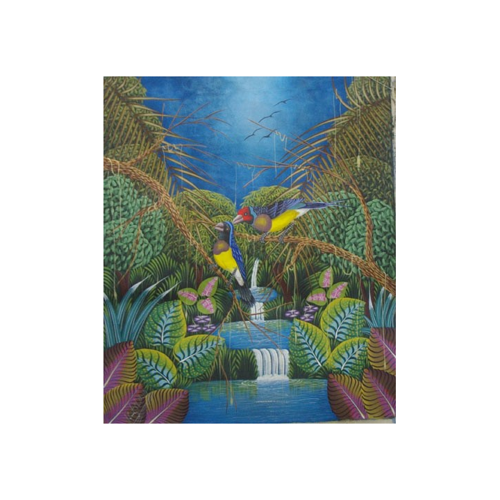 ART NAÏF HAÏTIEN : OISEAUX - HUILE SUR TOILE 50 x 60 cm