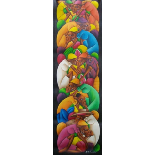 ART NAÏF HAÏTIEN : PERSONNAGES -HUILE SUR TOILE 30 x 100 cm