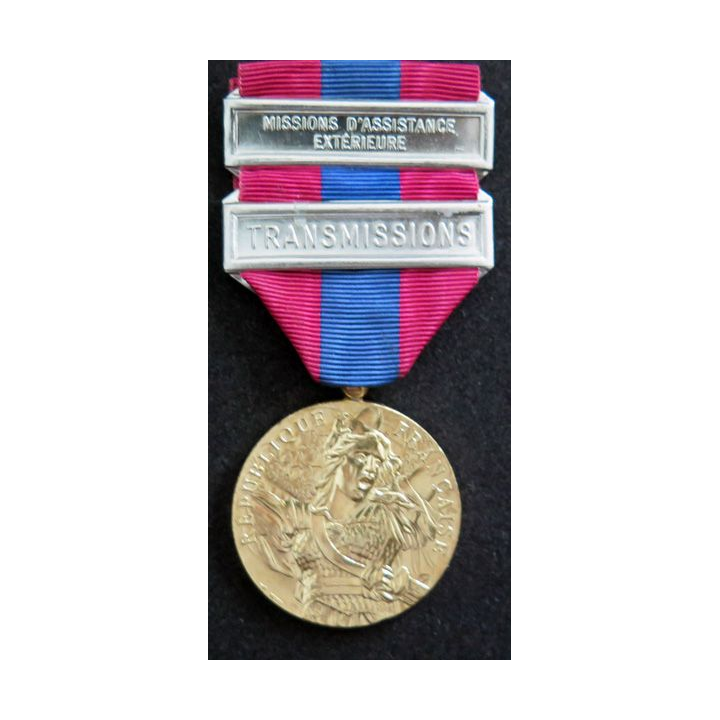 FRANCE : médaille de bronze de la défense nationale avec barrettes "transmissions" et "missions d'assistance extérieure"