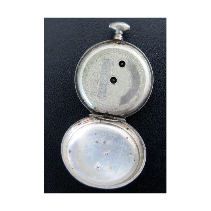 MONTRE :montre à gousset en métal argenté avec chaine 