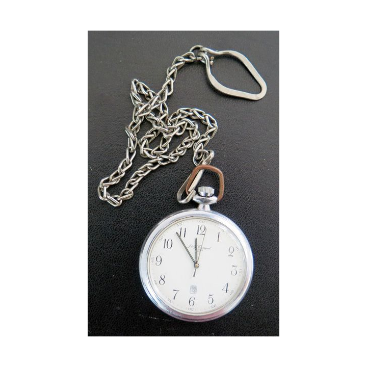MONTRE :montre à gousset en métal argenté avec chaine 