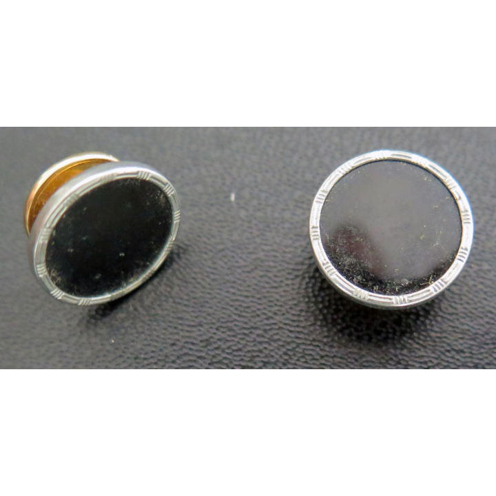 Paire de boutons de manchettemétal et pierre noire