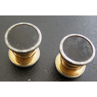 Paire de boutons de manchettemétal et pierre noire
