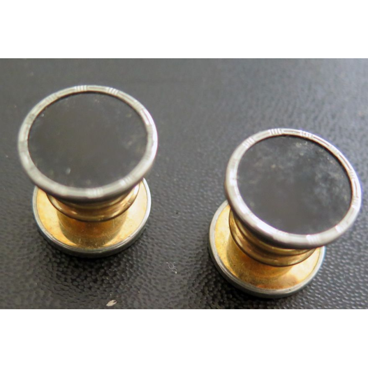 Paire de boutons de manchettemétal et pierre noire