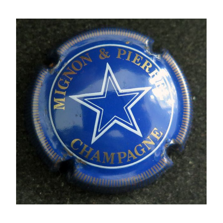 Capsule Muselet de bouteille de champagne MIGNON & PIERREL n° 18 Bleu et or mat striée