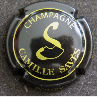 Capsule Muselet de bouteille de champagne SAVES Camille n° 7 noir et or, accent sur le E de SAVES