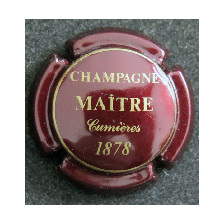 Capsule Muselet de bouteille de champagne MAITRE n° 6 bordeaux foncé et or
