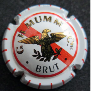 Capsule Muselet de bouteille de champagne G. H MUMM & C° n° 103 blanc, barre rouge et traits, brut