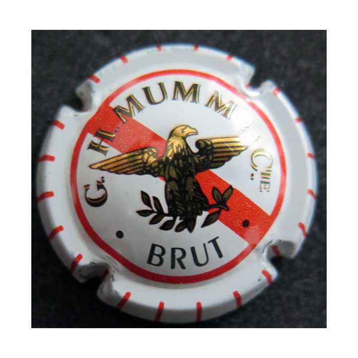 Capsule Muselet de bouteille de champagne G. H MUMM & C° n° 103 blanc, barre rouge et traits, brut