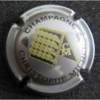 Capsule Muselet de bouteille de champagne MICHEL Christophe n° 27 Argent, noir et or, barre E longue