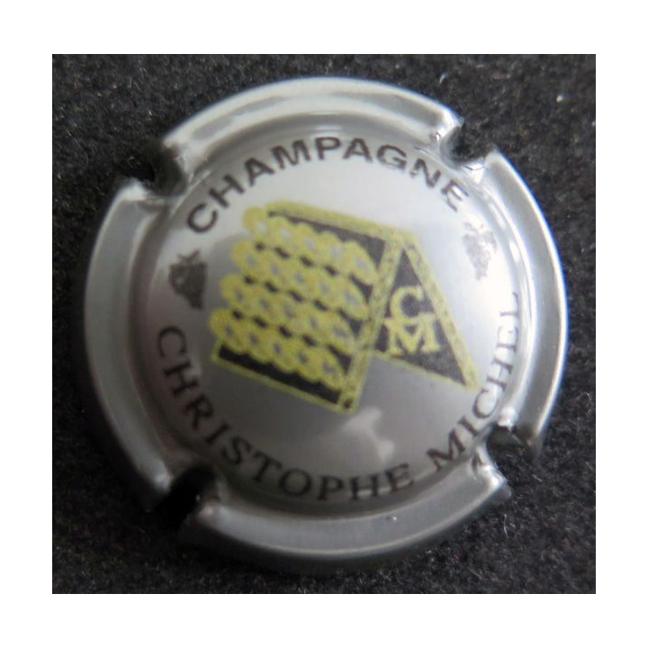 Capsule Muselet de bouteille de champagne MICHEL Christophe n° 27 Argent, noir et or, barre E longue