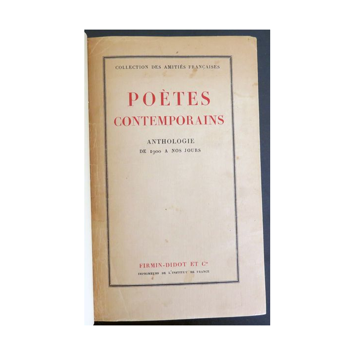 Poètes contemporains Anthologie de 1900 à nos jours 1938 relié cuir et carton