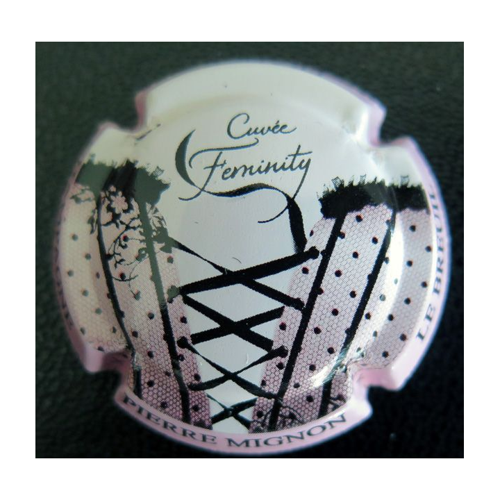 Capsule Muselet de bouteille de champagne MIGNON Pierre n° 115a contour rose cuvée feminity