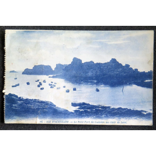 Carte Postale N & B Ile d'Ouessant n° 46 Le petit port de Guizinn au clair de lune