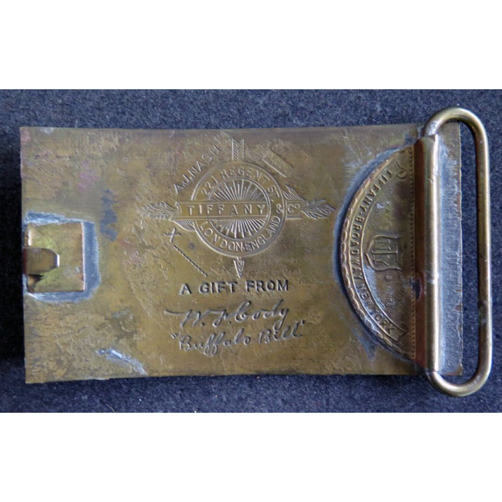 USA : Grosse boucle de ceinturon Tiffany en métal épais Winchester 6 x 10 cm