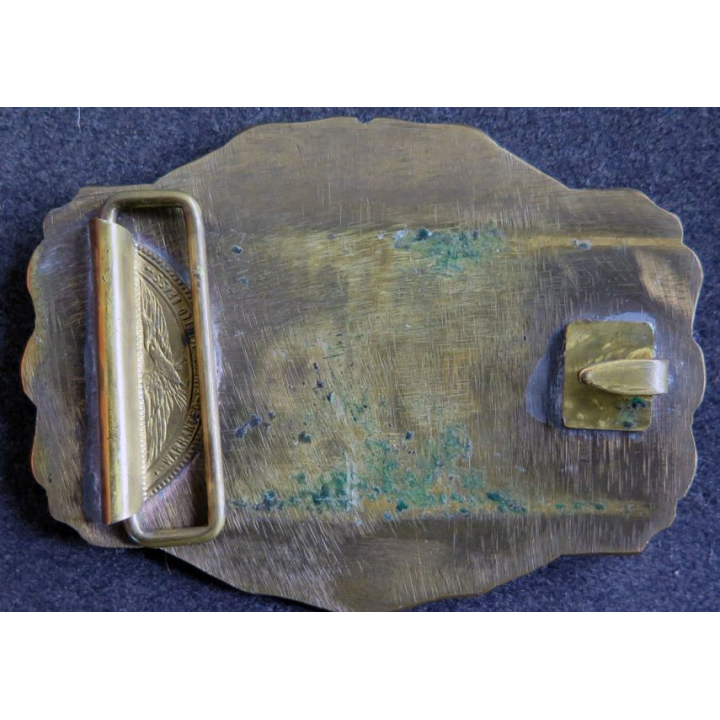 USA : Grosse boucle de ceinturon laiton épais Territorial Prison Yuma Arizona Territoire 10 x 7,5 cm