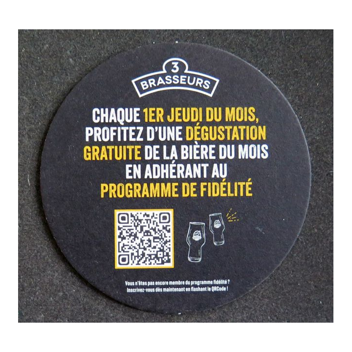 DESSOUS DE VERRE A BIÈRE 3 brasseurs bière Altier à la réglisse 10 cm diamètre