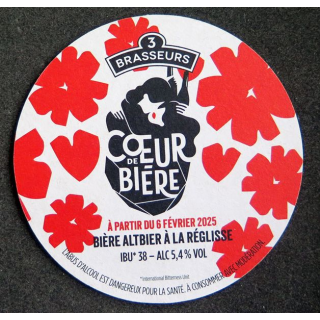 DESSOUS DE VERRE A BIÈRE 3 brasseurs bière Altier à la réglisse 10 cm diamètre
