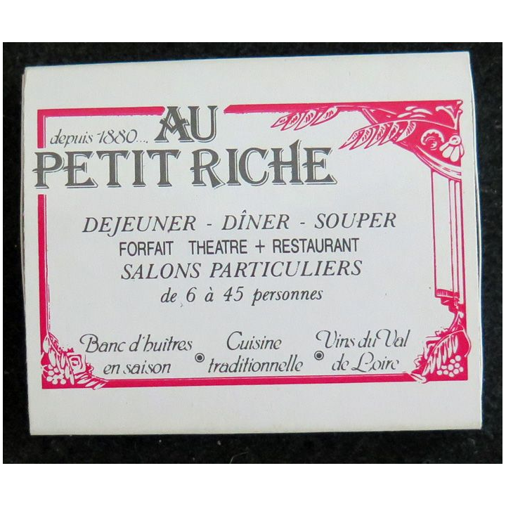 BOITE D'ALLUMETTES : Au Petit Riche Paris (neuve)