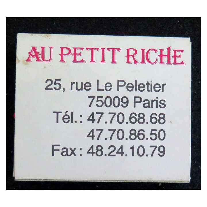BOITE D'ALLUMETTES : Au Petit Riche Paris (neuve)