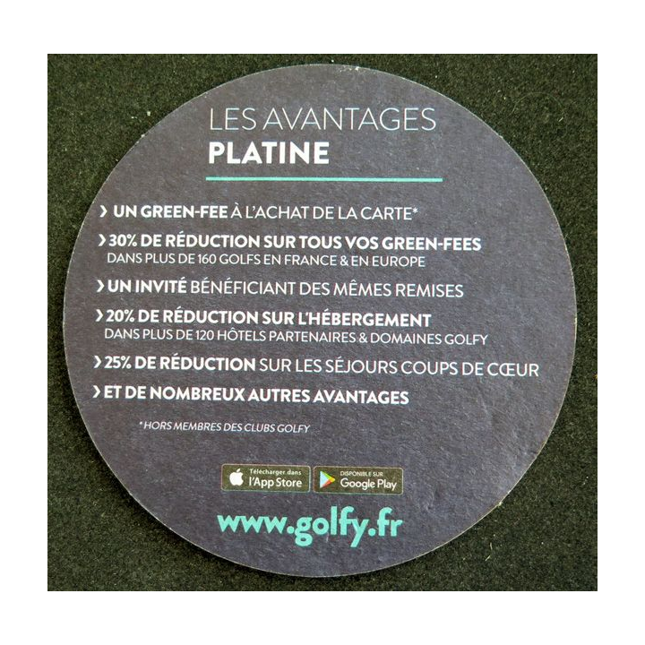 DESSOUS DE VERRE A BIÈRE Carte Platine