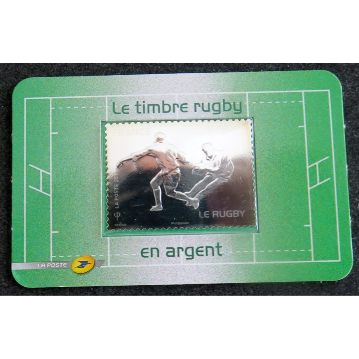 Timbre rugby en argent 
