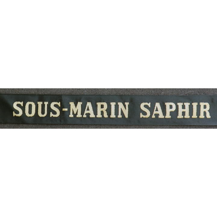 MARINE : bande de bachi de marin "SOUS-MARIN SAPHIR" longueur 65 cm fils dorés